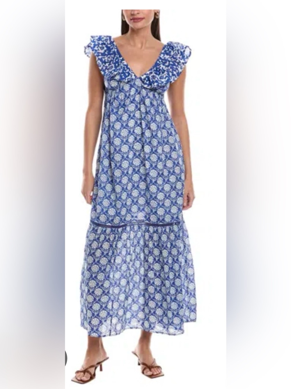 Anthropologie Ro's Garden Cotton Jasmin Maxi Dress Blue M